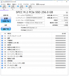 M.2 SSDののCrystal Disk Info画面