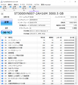 Seagate HDDのCrystal Disk Info画面